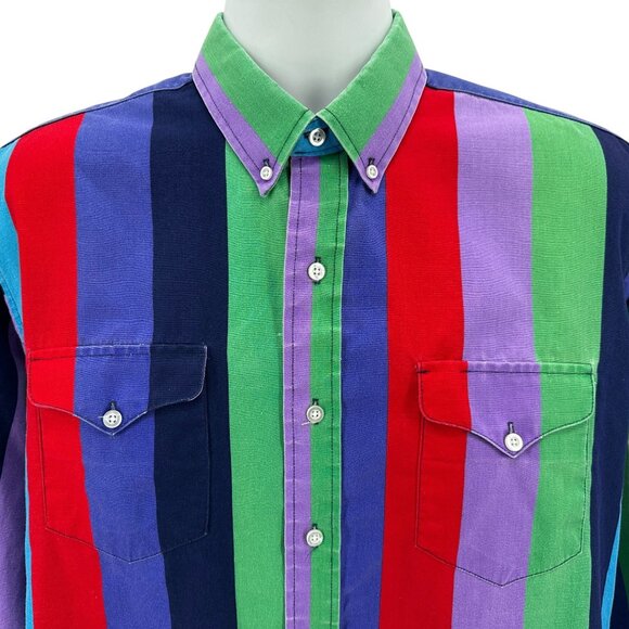 Vintage Ruddock Bros Mens XL Button Shirt Western Extra Long Tail Striped - Picture 2 of 5